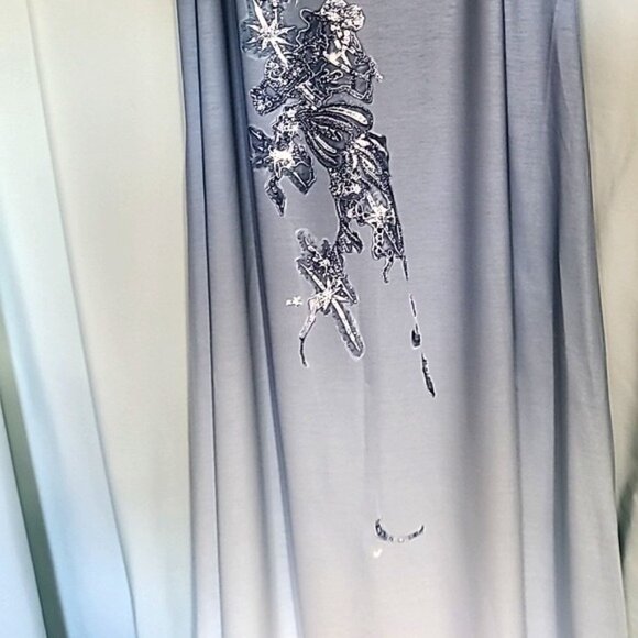 Two-Piece Womens Evening Dress & Sheer Long Overlay Duster V-Neck Embroidered Fl - Picture 10 of 11